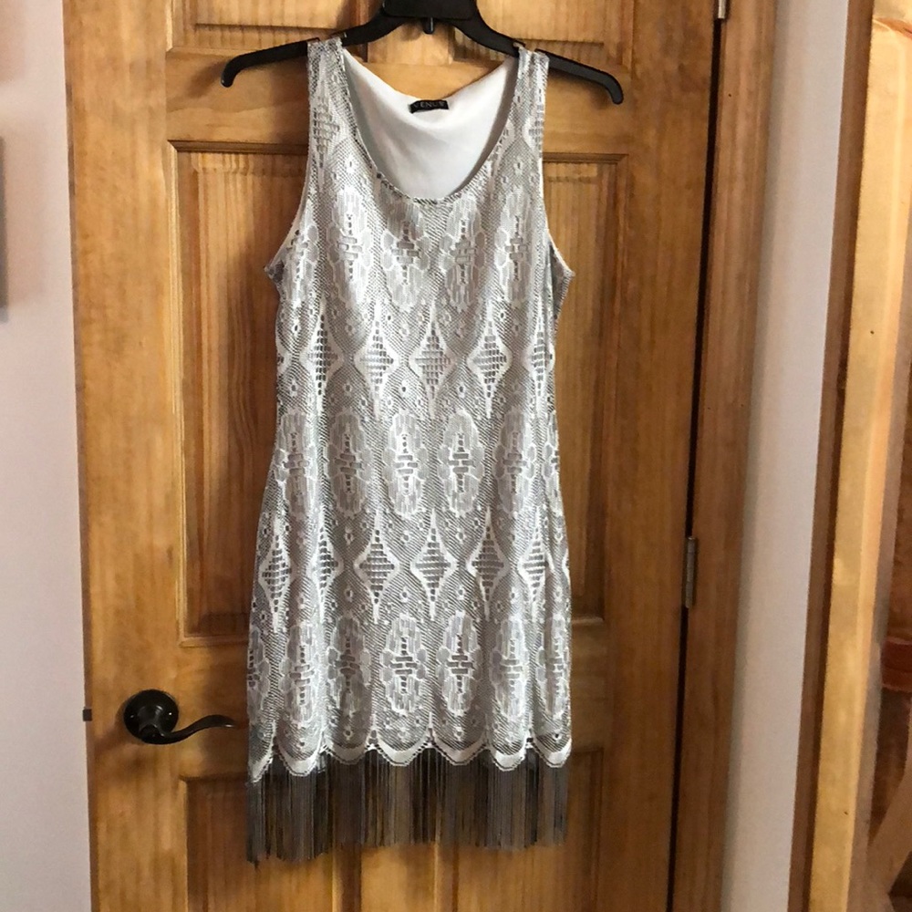 Venus silver lace fringe dress